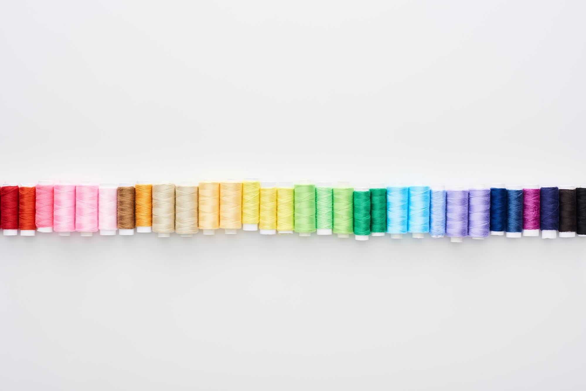 Close-up of colorful thread palette